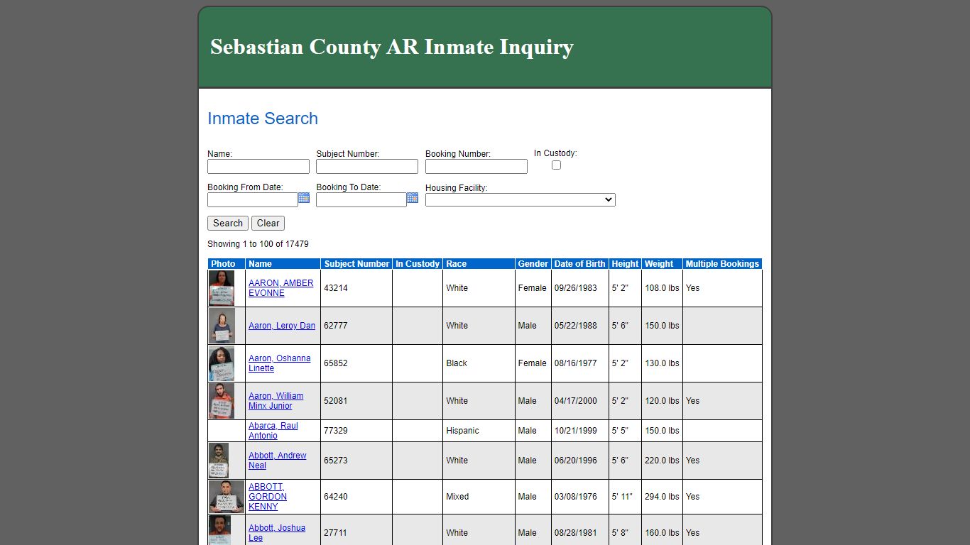 Inmate Search - Sebastian County, Arkansas