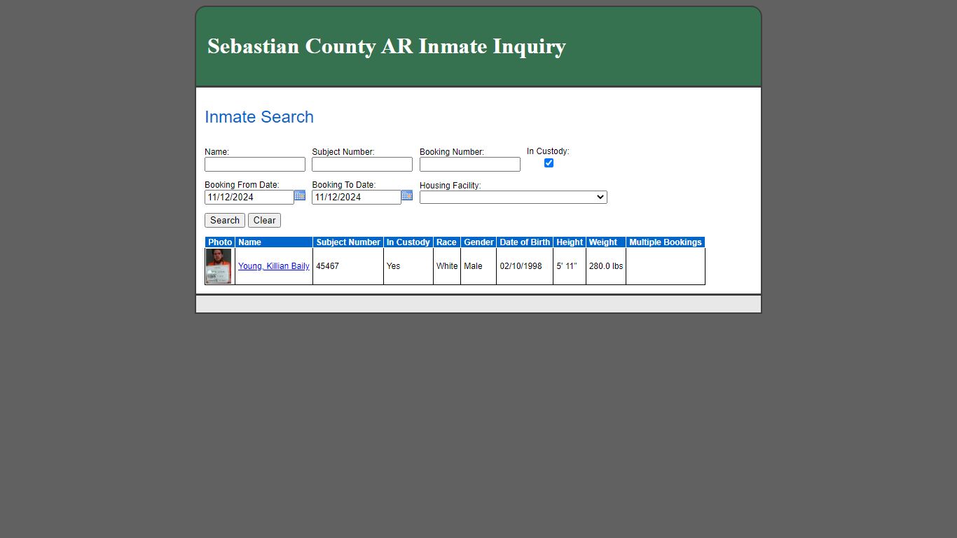 Inmate Search - Sebastian County, Arkansas